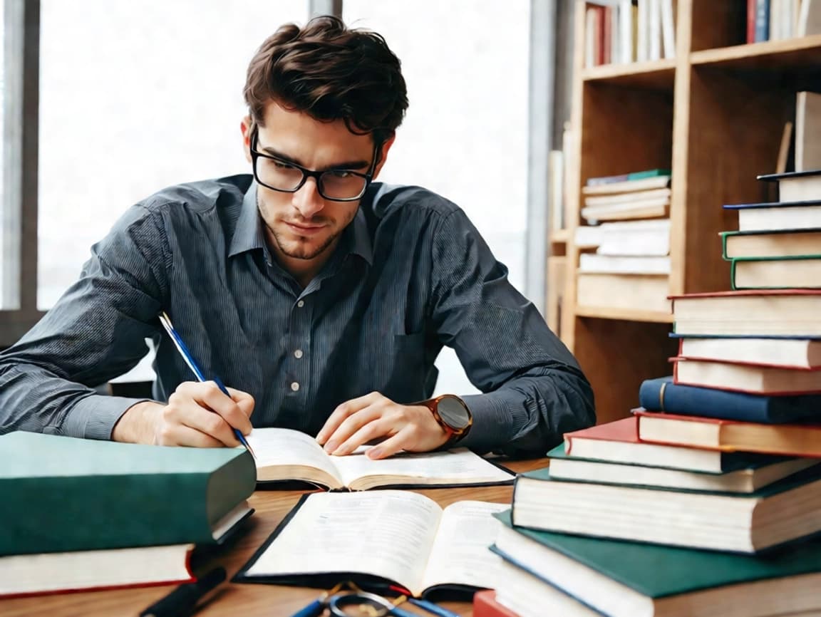 engineer sitting at desk writing in notebook