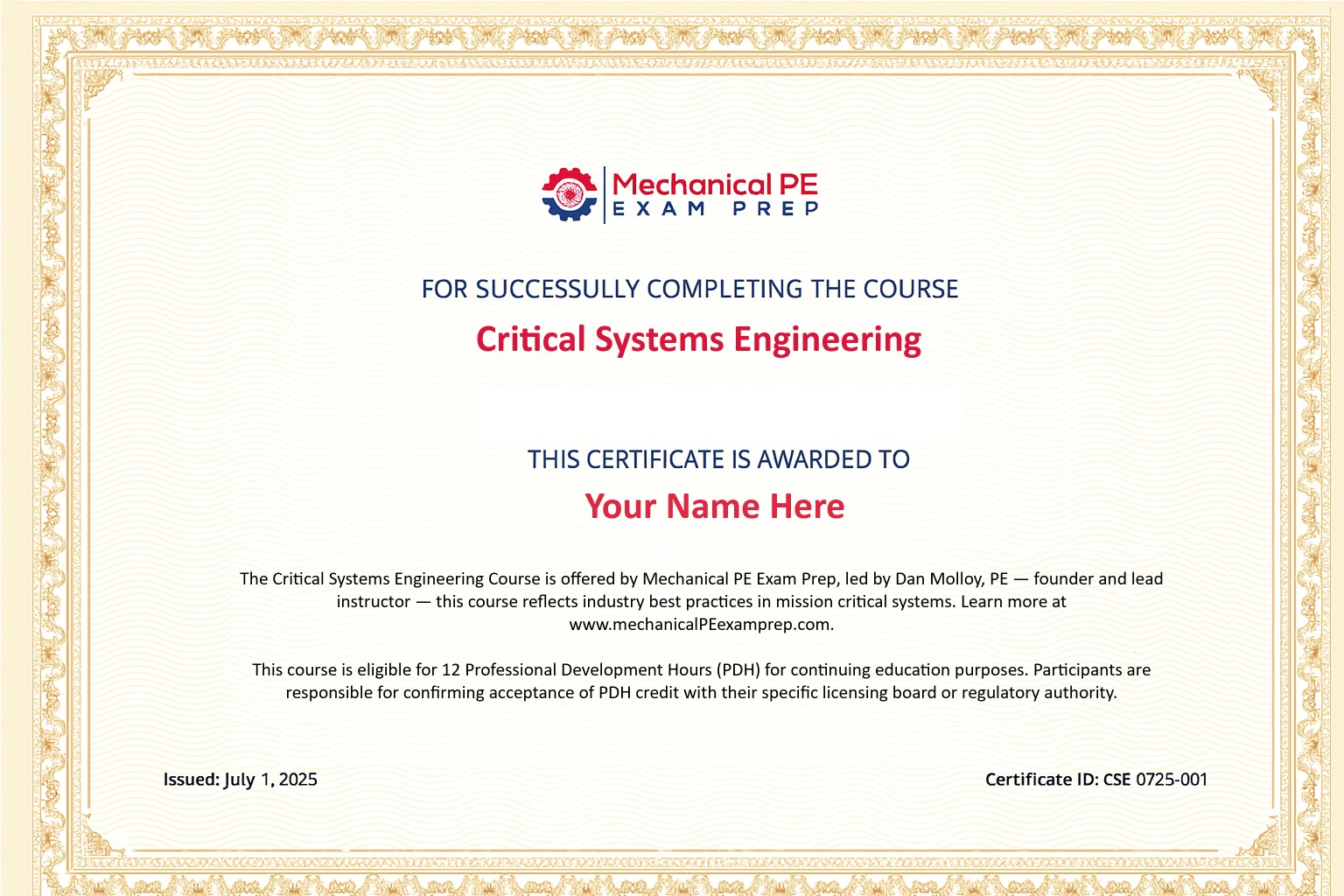 Sample Certificate of Completion